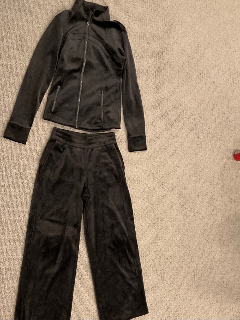 lululemon athletica Black Velour Zip Jacket with Wide-Leg Velour Pants
